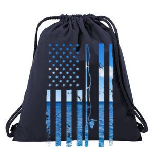 American Flag Fish Fisher Fisherman Funny Bass Fishing Usa Drawstring Bag