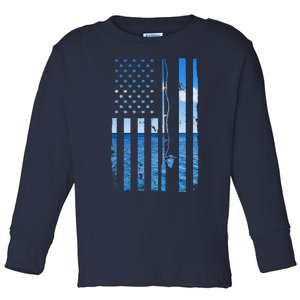 American Flag Fish Fisher Fisherman Funny Bass Fishing Usa Toddler Long Sleeve Shirt