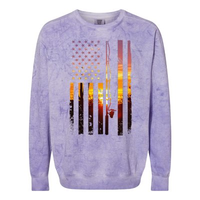 American Flag Fish Fisher Fisherman Funny Bass Fishing Usa Colorblast Crewneck Sweatshirt