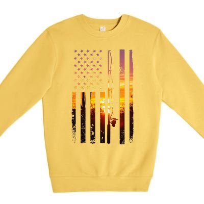 American Flag Fish Fisher Fisherman Funny Bass Fishing Usa Premium Crewneck Sweatshirt