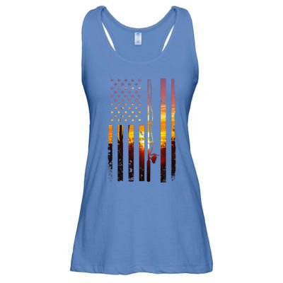 American Flag Fish Fisher Fisherman Funny Bass Fishing Usa Ladies Essential Flowy Tank