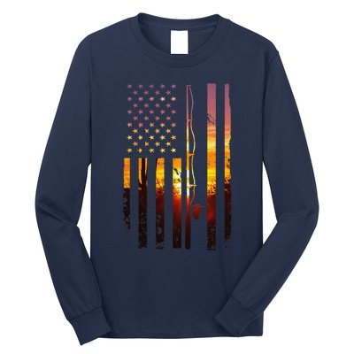 American Flag Fish Fisher Fisherman Funny Bass Fishing Usa Long Sleeve Shirt