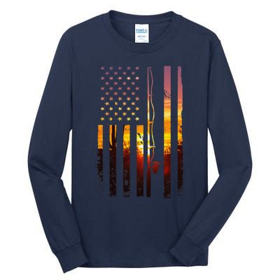 American Flag Fish Fisher Fisherman Funny Bass Fishing Usa Tall Long Sleeve T-Shirt