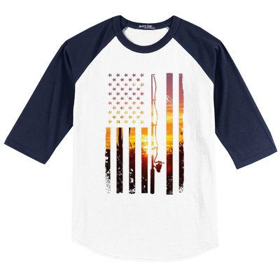 American Flag Fish Fisher Fisherman Funny Bass Fishing Usa Baseball Sleeve Shirt