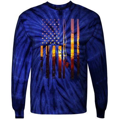 American Flag Fish Fisher Fisherman Funny Bass Fishing Usa Tie-Dye Long Sleeve Shirt