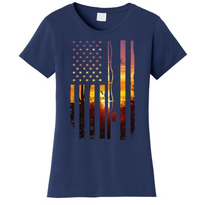 American Flag Fish Fisher Fisherman Funny Bass Fishing Usa Women's T-Shirt