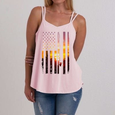 American Flag Fish Fisher Fisherman Funny Bass Fishing Usa Women's Strappy Tank