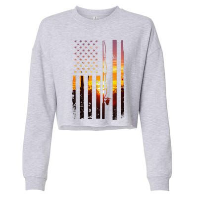 American Flag Fish Fisher Fisherman Funny Bass Fishing Usa Cropped Pullover Crew