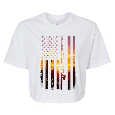 American Flag Fish Fisher Fisherman Funny Bass Fishing Usa Bella+Canvas Jersey Crop Tee