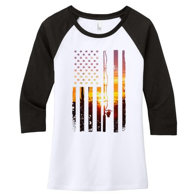 American Flag Fish Fisher Fisherman Funny Bass Fishing Usa Women's Tri-Blend 3/4-Sleeve Raglan Shirt