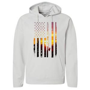 American Flag Fish Fisher Fisherman Performance Fleece Hoodie