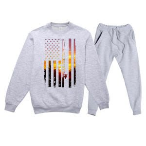 American Flag Fish Fisher Fisherman Premium Crewneck Sweatsuit Set