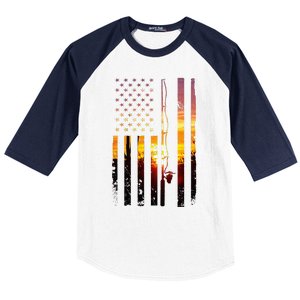 American Flag Fish Fisher Fisherman Baseball Sleeve Shirt