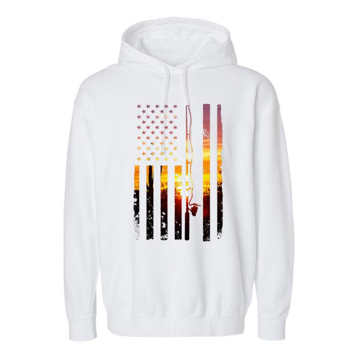 American Flag Fish Fisher Fisherman Garment-Dyed Fleece Hoodie