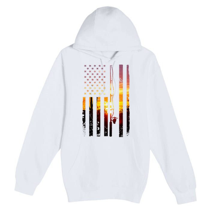 American Flag Fish Fisher Fisherman Premium Pullover Hoodie