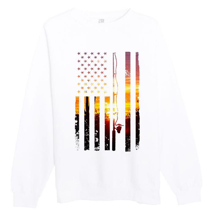 American Flag Fish Fisher Fisherman Premium Crewneck Sweatshirt