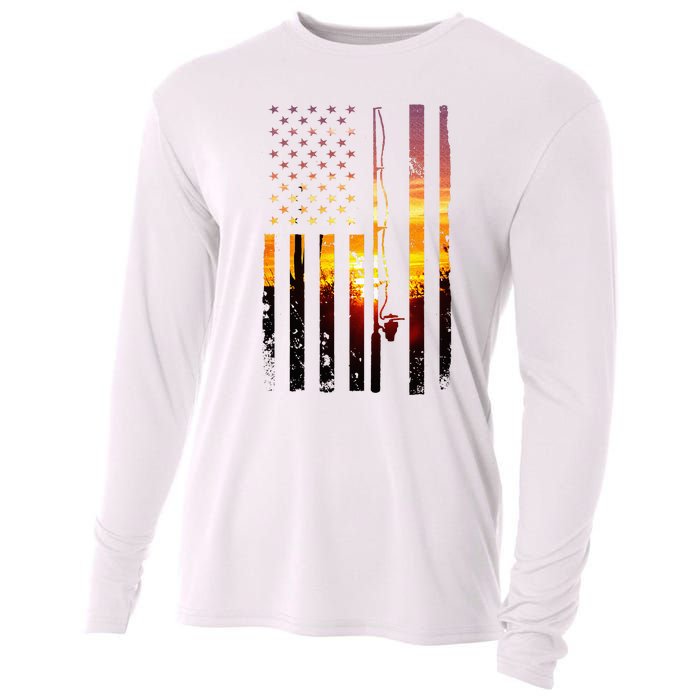 American Flag Fish Fisher Fisherman Cooling Performance Long Sleeve Crew