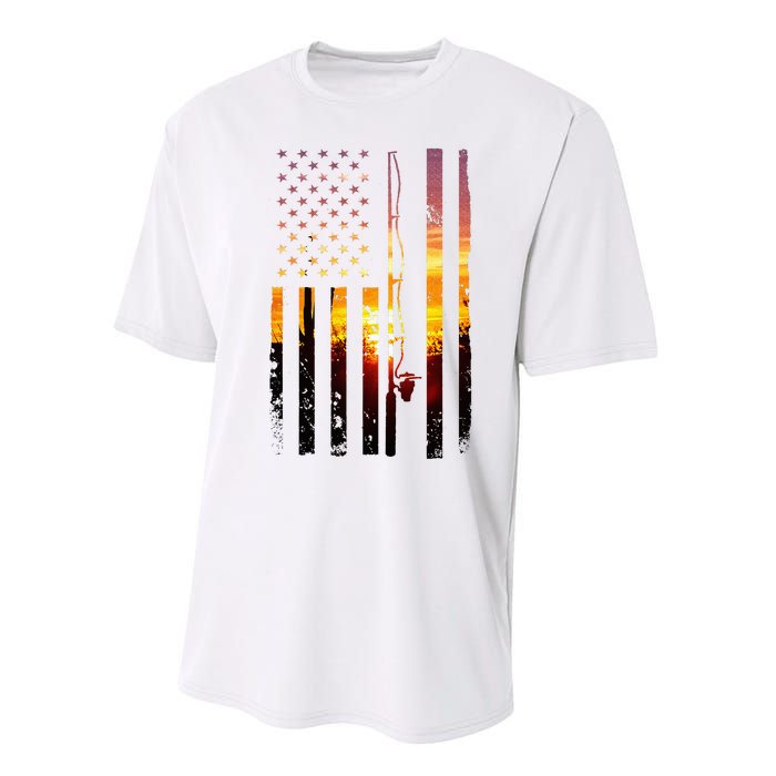 American Flag Fish Fisher Fisherman Performance Sprint T-Shirt