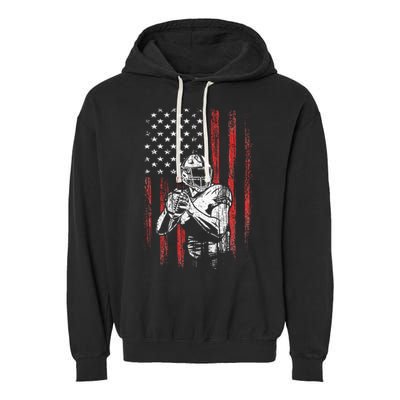 American Flag Football Team Gift Garment-Dyed Fleece Hoodie