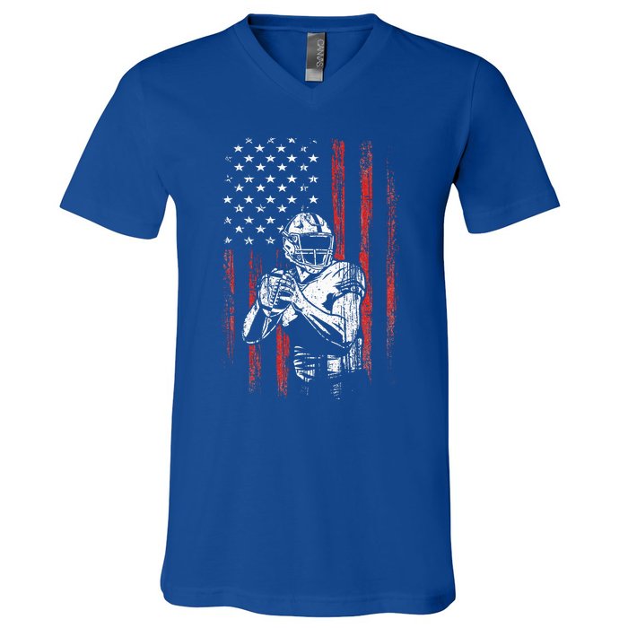 American Flag Football Team Gift V-Neck T-Shirt