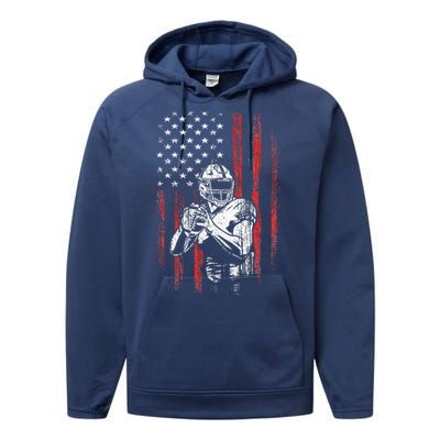 American Flag Football Team Gift Performance Fleece Hoodie