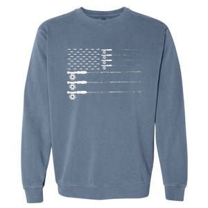 American Flag Fly Fishing Rod Trout Patriot Gift Garment-Dyed Sweatshirt