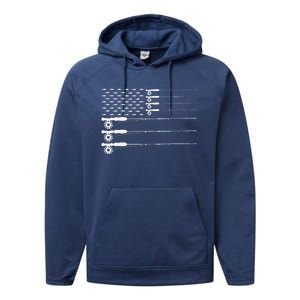 American Flag Fly Fishing Rod Trout Patriot Gift Performance Fleece Hoodie