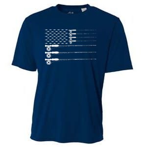 American Flag Fly Fishing Rod Trout Patriot Gift Cooling Performance Crew T-Shirt