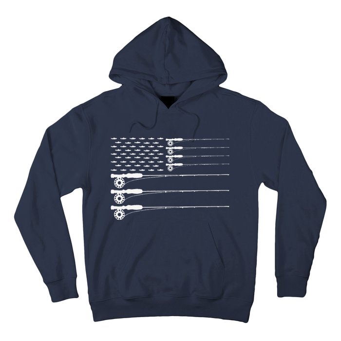 American Flag Fly Fishing Rod Trout Patriot Gift Hoodie