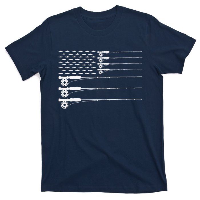 American Flag Fly Fishing Rod Trout Patriot Gift T-Shirt