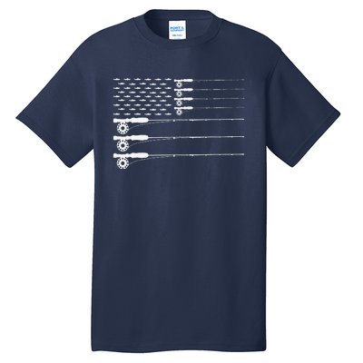 American Flag Fly Fishing Rod Trout Patriot Gift Tall T-Shirt