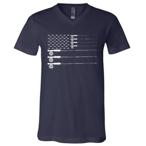 American Flag Fly Fishing Rod Trout Patriot Gift V-Neck T-Shirt