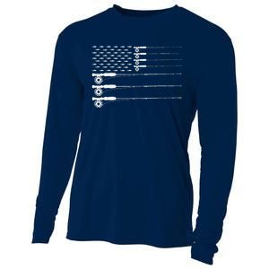 American Flag Fly Fishing Rod Trout Patriot Gift Cooling Performance Long Sleeve Crew