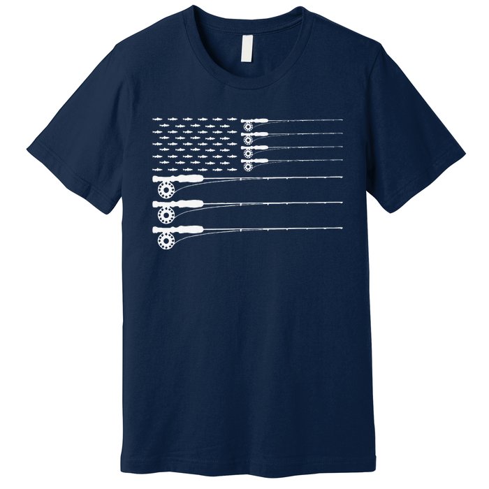 American Flag Fly Fishing Rod Trout Patriot Gift Premium T-Shirt