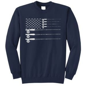 American Flag Fly Fishing Rod Trout Patriot Gift Tall Sweatshirt