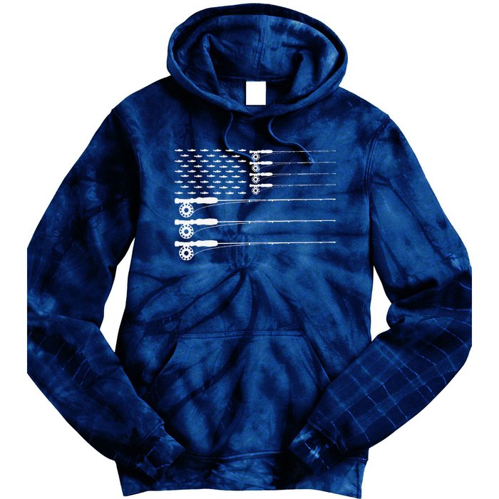 American Flag Fly Fishing Rod Trout Patriot Gift Tie Dye Hoodie