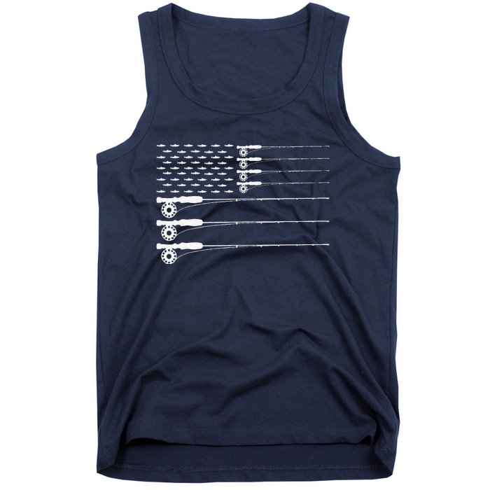 American Flag Fly Fishing Rod Trout Patriot Gift Tank Top