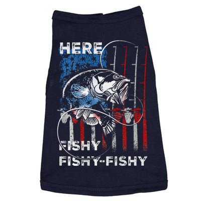 American Flag Fishing Here Fishy Fisherman Dad Papa On Back Doggie Tank