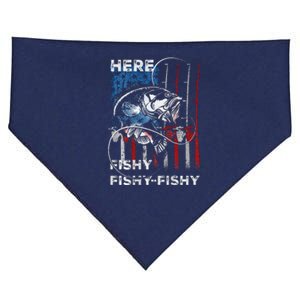 American Flag Fishing Here Fishy Fisherman Dad Papa On Back USA-Made Doggie Bandana