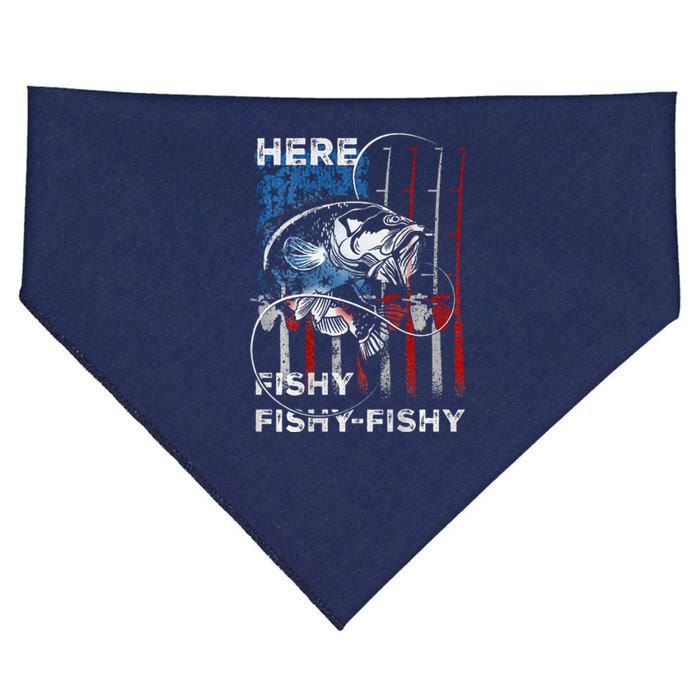 American Flag Fishing Here Fishy Fisherman Dad Papa On Back USA-Made Doggie Bandana