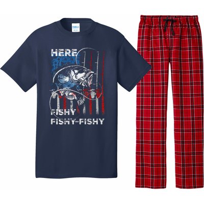 American Flag Fishing Here Fishy Fisherman Dad Papa On Back Pajama Set