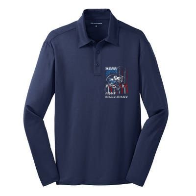 American Flag Fishing Here Fishy Fisherman Dad Papa On Back Silk Touch Performance Long Sleeve Polo