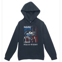 American Flag Fishing Here Fishy Fisherman Dad Papa On Back Urban Pullover Hoodie