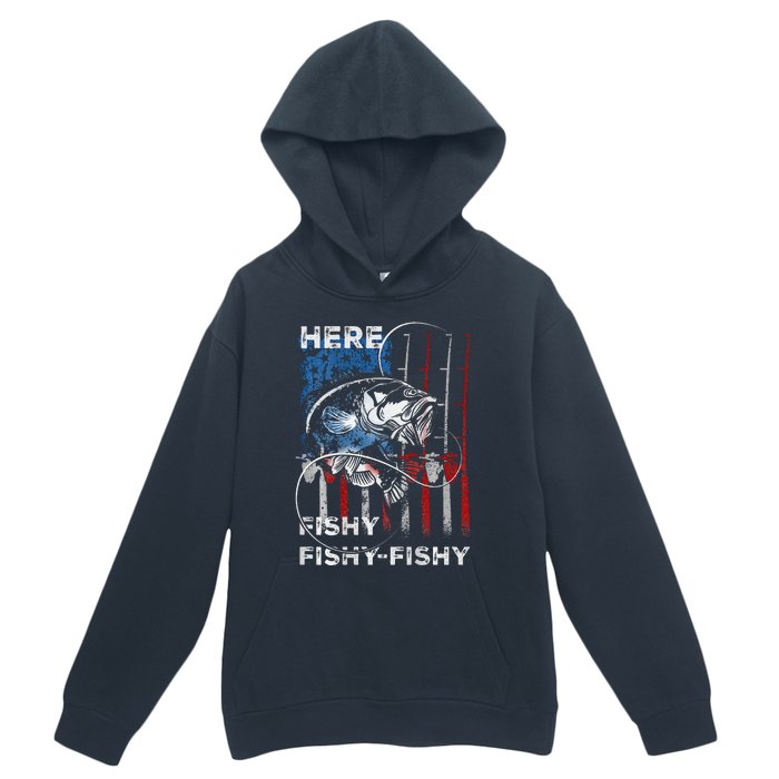 American Flag Fishing Here Fishy Fisherman Dad Papa On Back Urban Pullover Hoodie