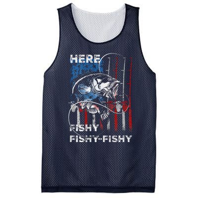 American Flag Fishing Here Fishy Fisherman Dad Papa On Back Mesh Reversible Basketball Jersey Tank