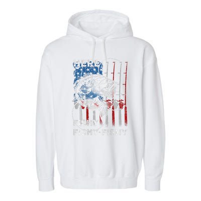 American Flag Fishing Here Fishy Fisherman Dad Papa On Back Garment-Dyed Fleece Hoodie