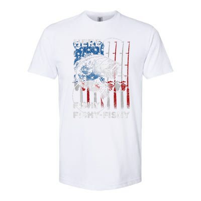 American Flag Fishing Here Fishy Fisherman Dad Papa On Back Softstyle® CVC T-Shirt