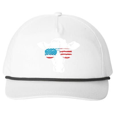 American Flag Fourth Of July Cow Lover Graphic Gift Snapback Five-Panel Rope Hat