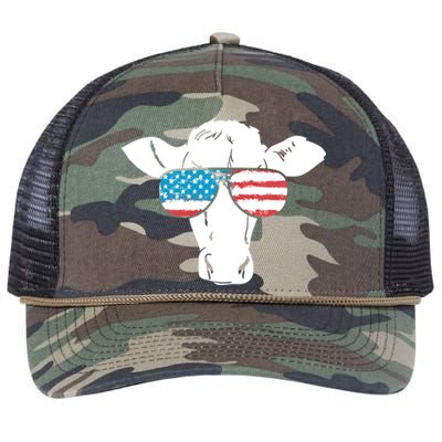 American Flag Fourth Of July Cow Lover Graphic Gift Retro Rope Trucker Hat Cap