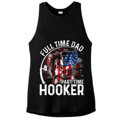 American Flag Full Time Dad Part Time Hooker Fathers Day Gift Ladies PosiCharge Tri-Blend Wicking Tank